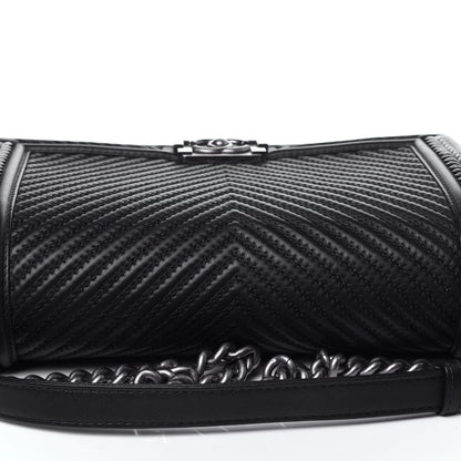 Chanel Calfskin Chevron Quilted New Medium Braided Boy Flap Black 9 of 11