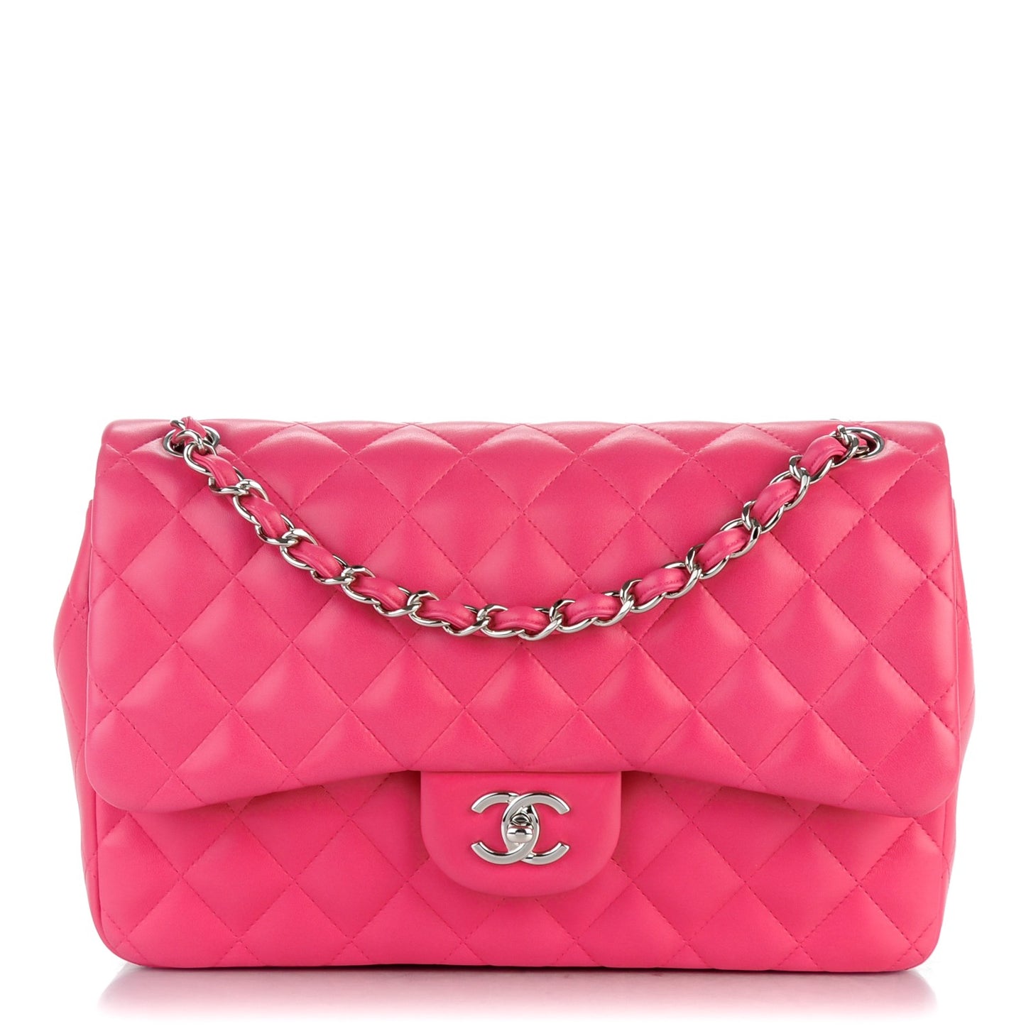 Lambskin Quilted Jumbo Double Flap Dark Pink