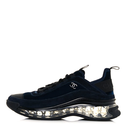 Chanel Suede Calfskin Velvet Grosgrain CC Sneakers 39.5 Navy Blue Black 1 of 9