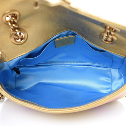 Gucci Metallic Calfskin Matelasse Mini GG Marmont Shoulder Bag Gold Pink 5 of 10