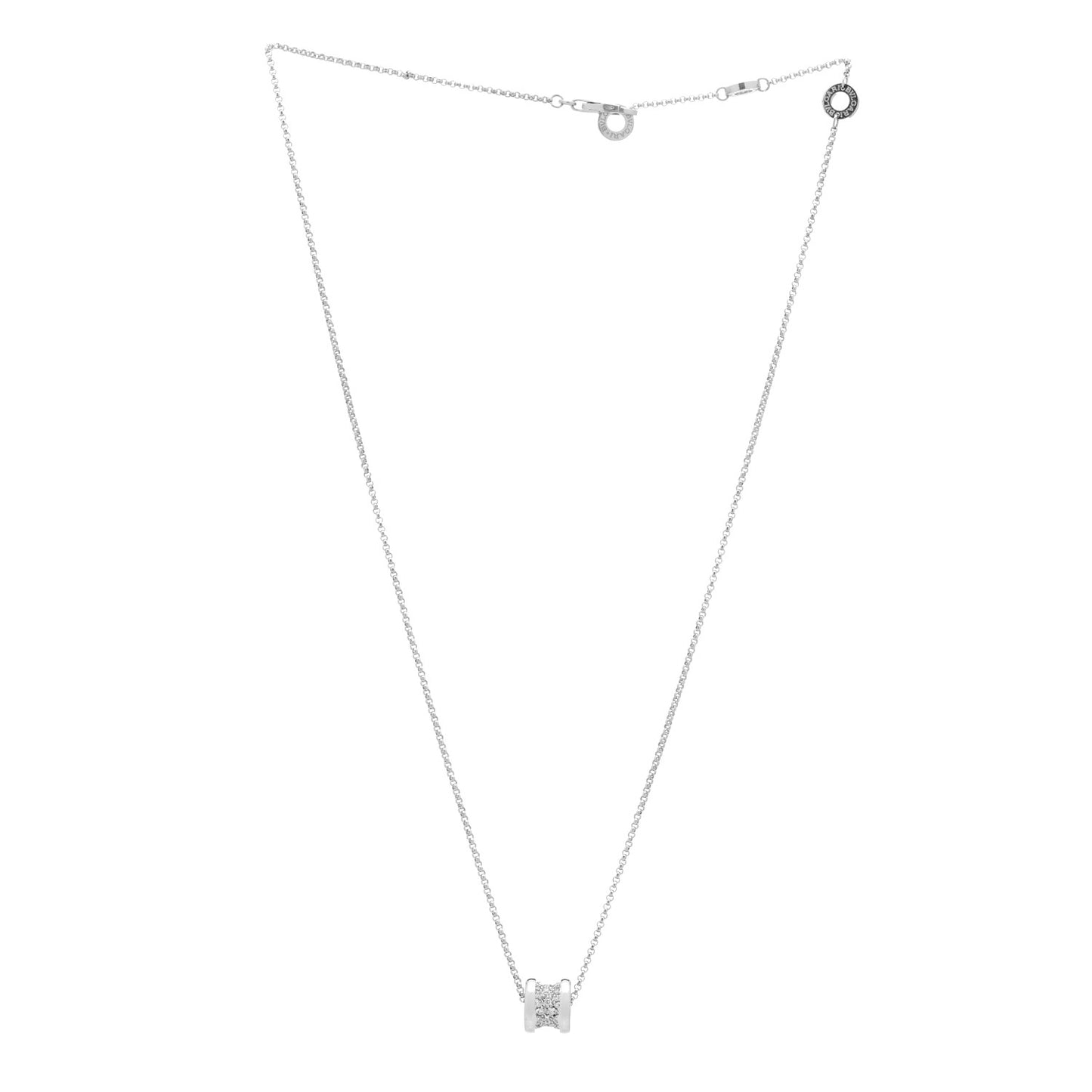 18K White Gold Diamond Small B.Zero1 Pave Pendant Necklace