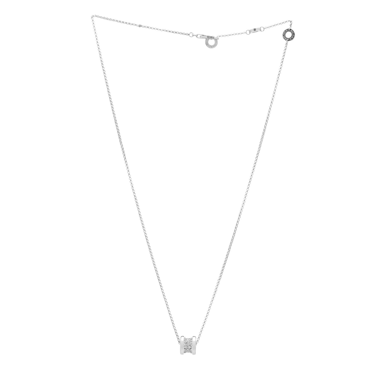 Bulgari 18K White Gold Diamond Small B.Zero1 Pave Pendant Necklace 3 of 4