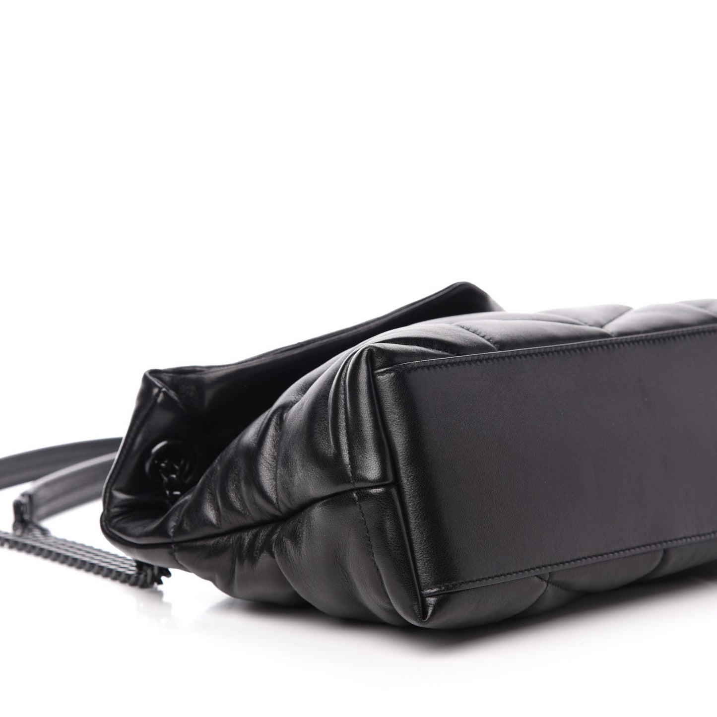 Lambskin Quilted Small Loulou Puffer Monogram Chain Satchel Black
