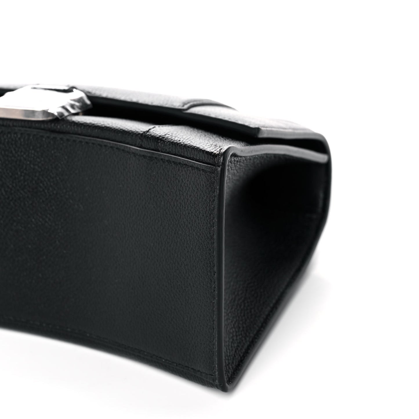 Grained Calfskin Small Hourglass Top Handle Bag Black