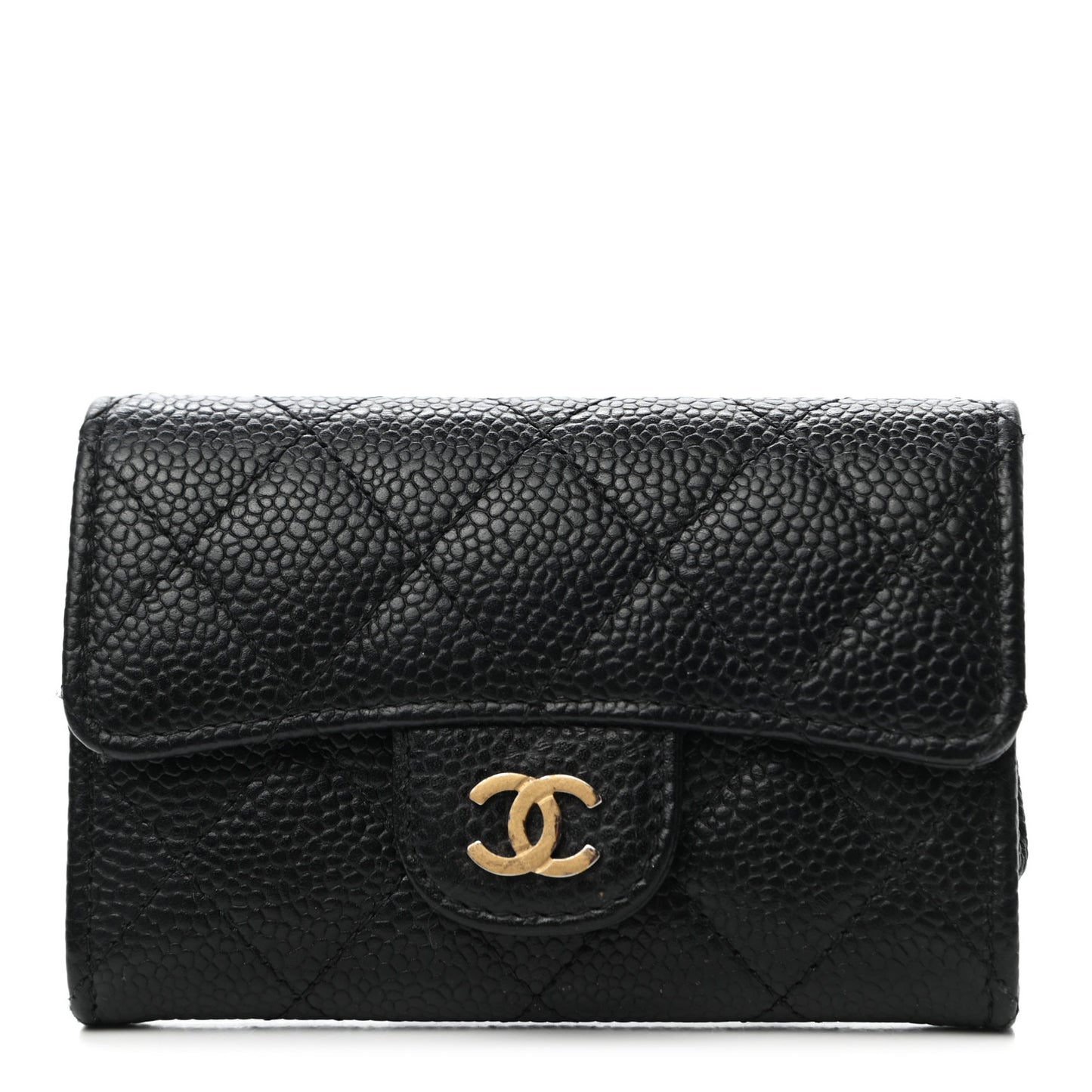 Caviar Quilted Flap Card Holder Black