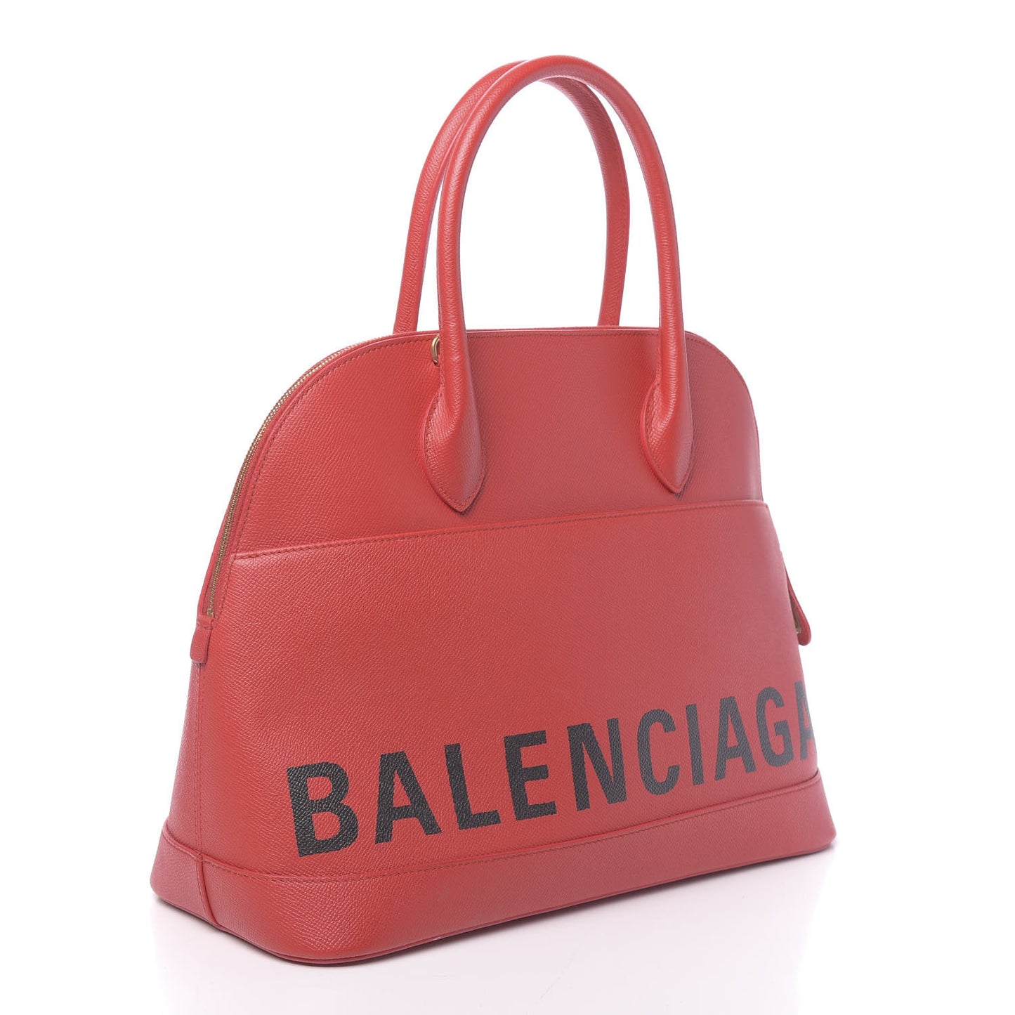 Signature Grained Calfskin Logo M Ville Top Handle Bag Rouge Coquelicot Black