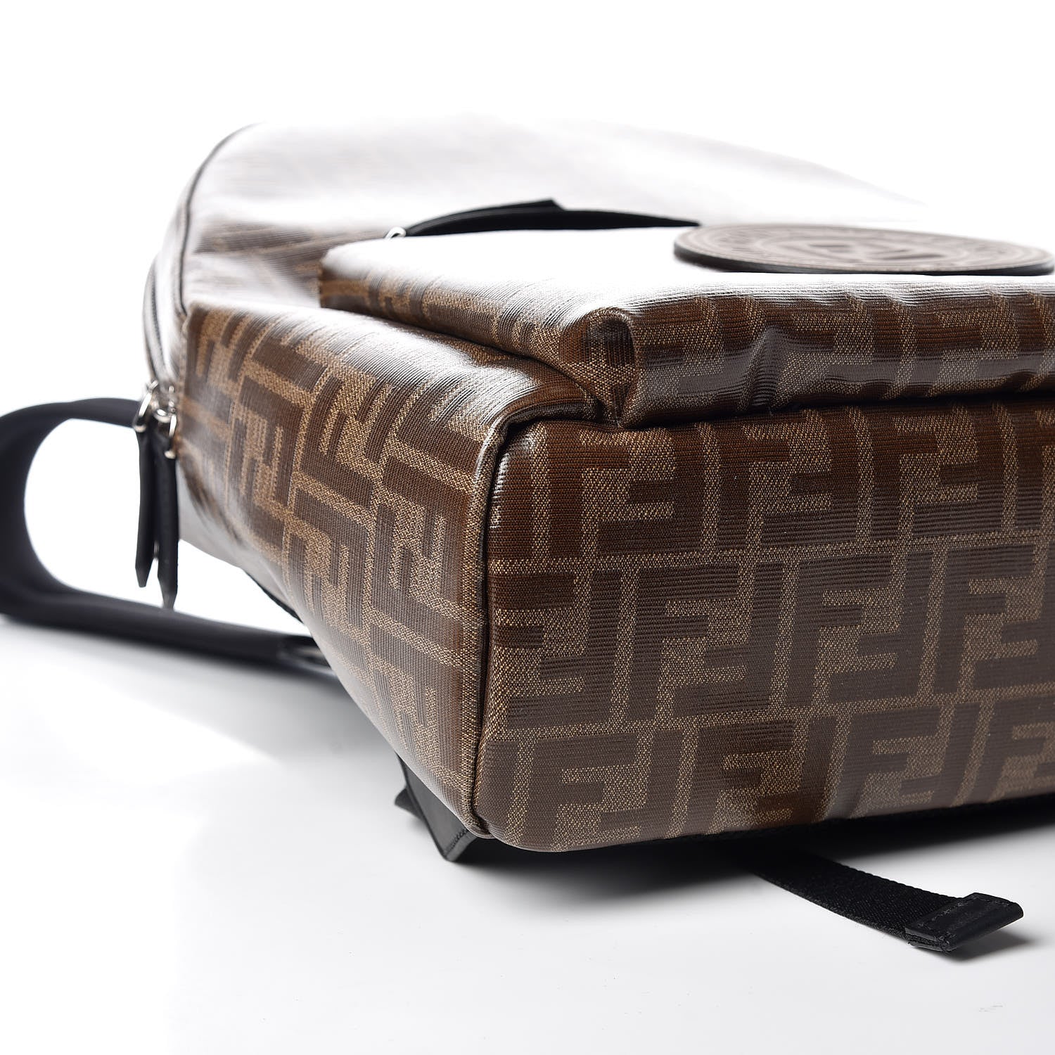 Fendi Glazed Fabric Vitello Century FF 1974 Stamp Patch Pouch Pocket Backpack Mogano Panna Black 5 of 9