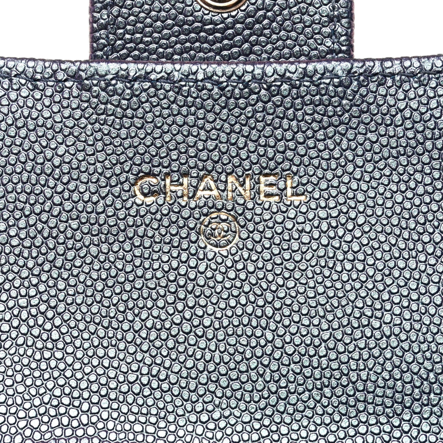 Iridescent Caviar Quilted Large Gusset Flap Wallet Dark Blue