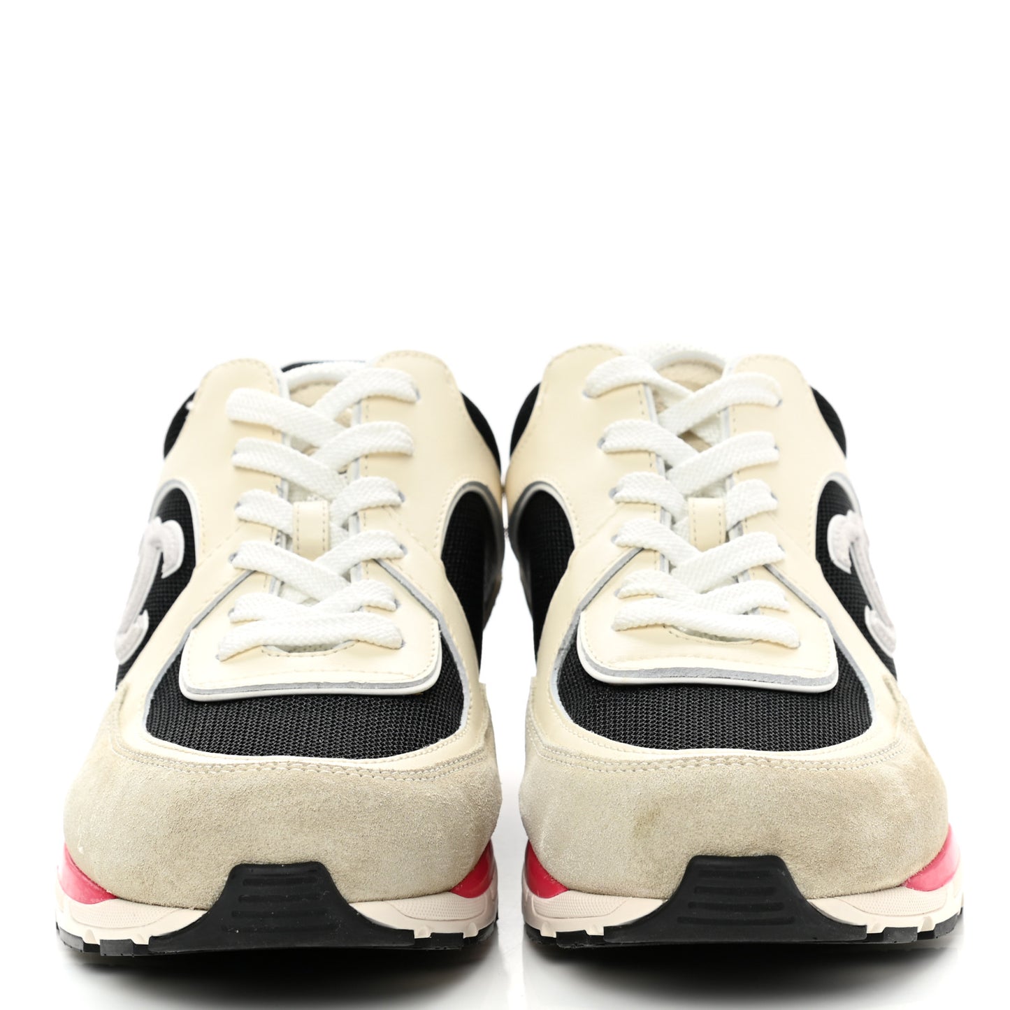 Mesh Suede Calfskin Womens CC Sneakers 40 White Light Grey Pink