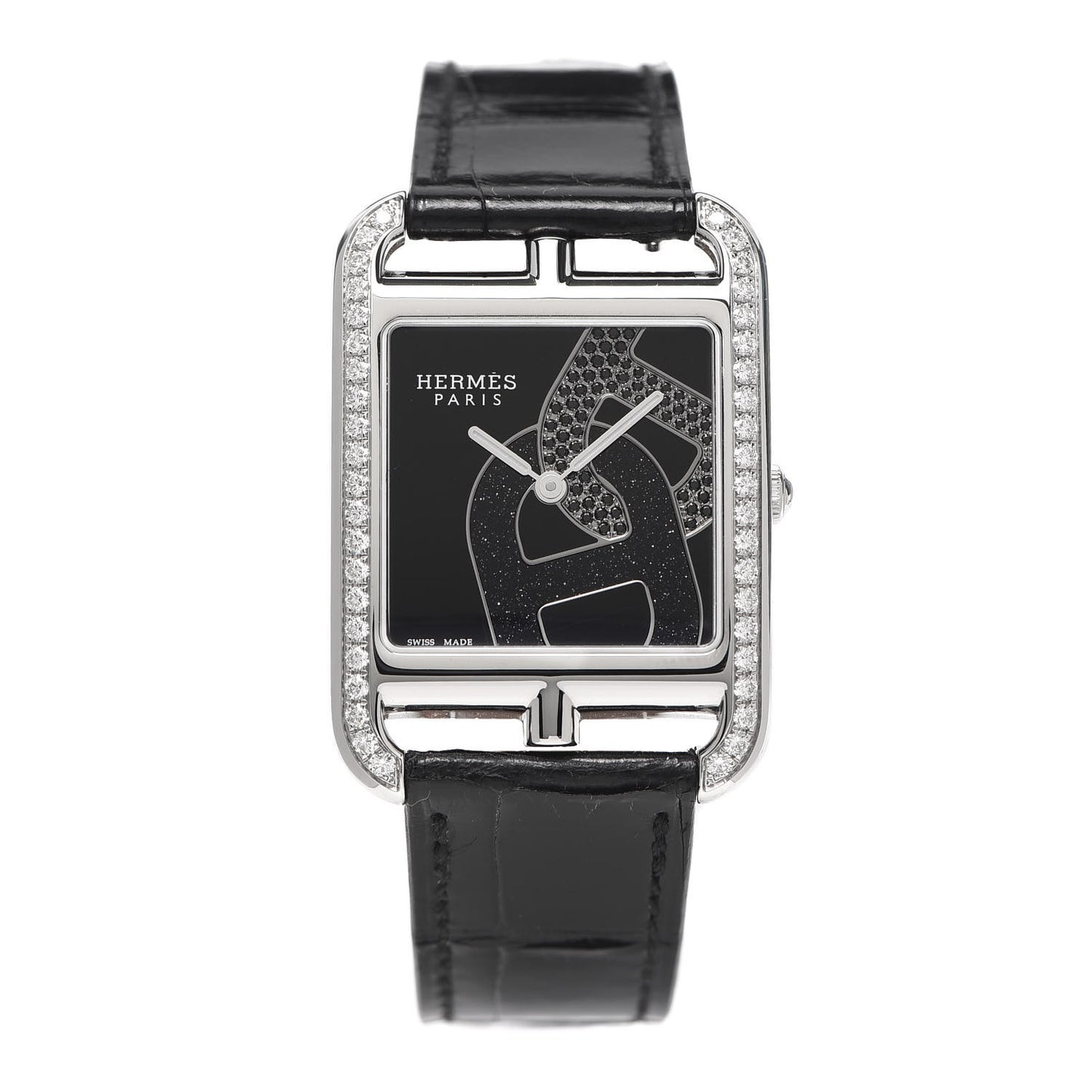 Stainless Steel Alligator Diamond Black Spinel 29mm Cape Cod Chaine d'Ancre Joaillier Quartz Watch Noir