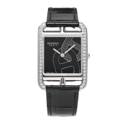 Hermes Stainless Steel Alligator Diamond Black Spinel 29mm Cape Cod Chaine d'Ancre Joaillier Quartz Watch Noir 1 of 5