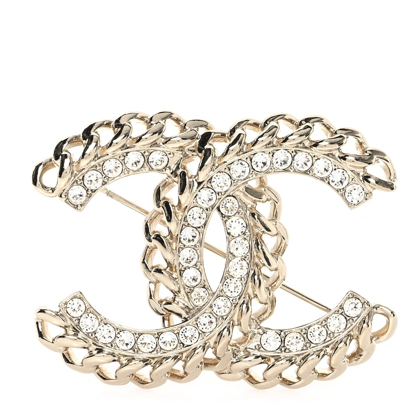 Lambskin Crystal Vintage Allure CC Chain Brooch Black Gold