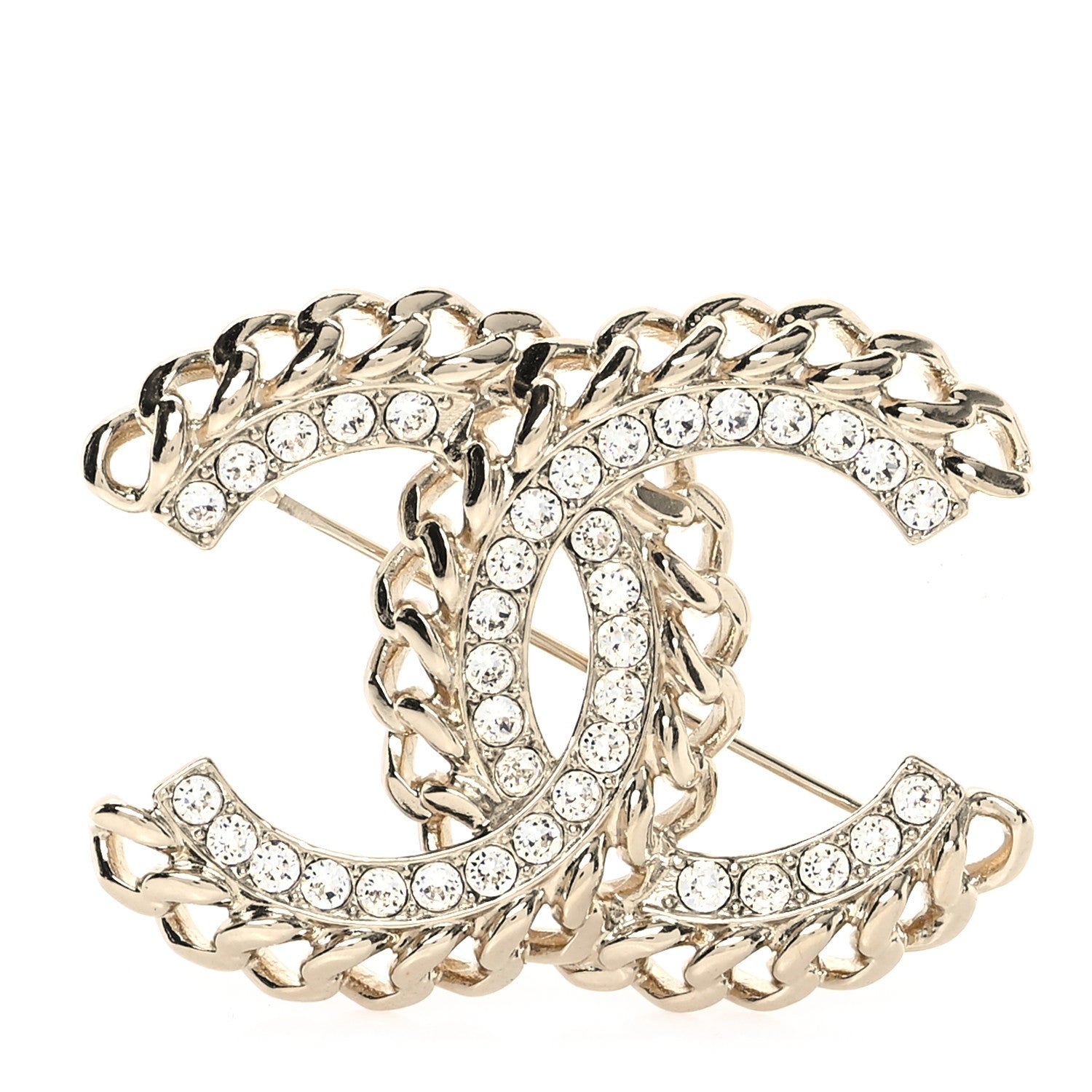 Chanel Lambskin Crystal Vintage Allure CC Chain Brooch Black Gold 1 of 4