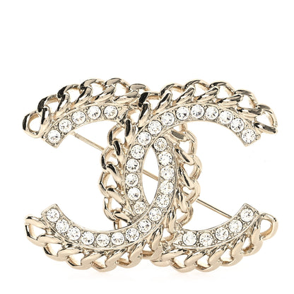 Chanel Lambskin Crystal Vintage Allure CC Chain Brooch Black Gold 1 of 4