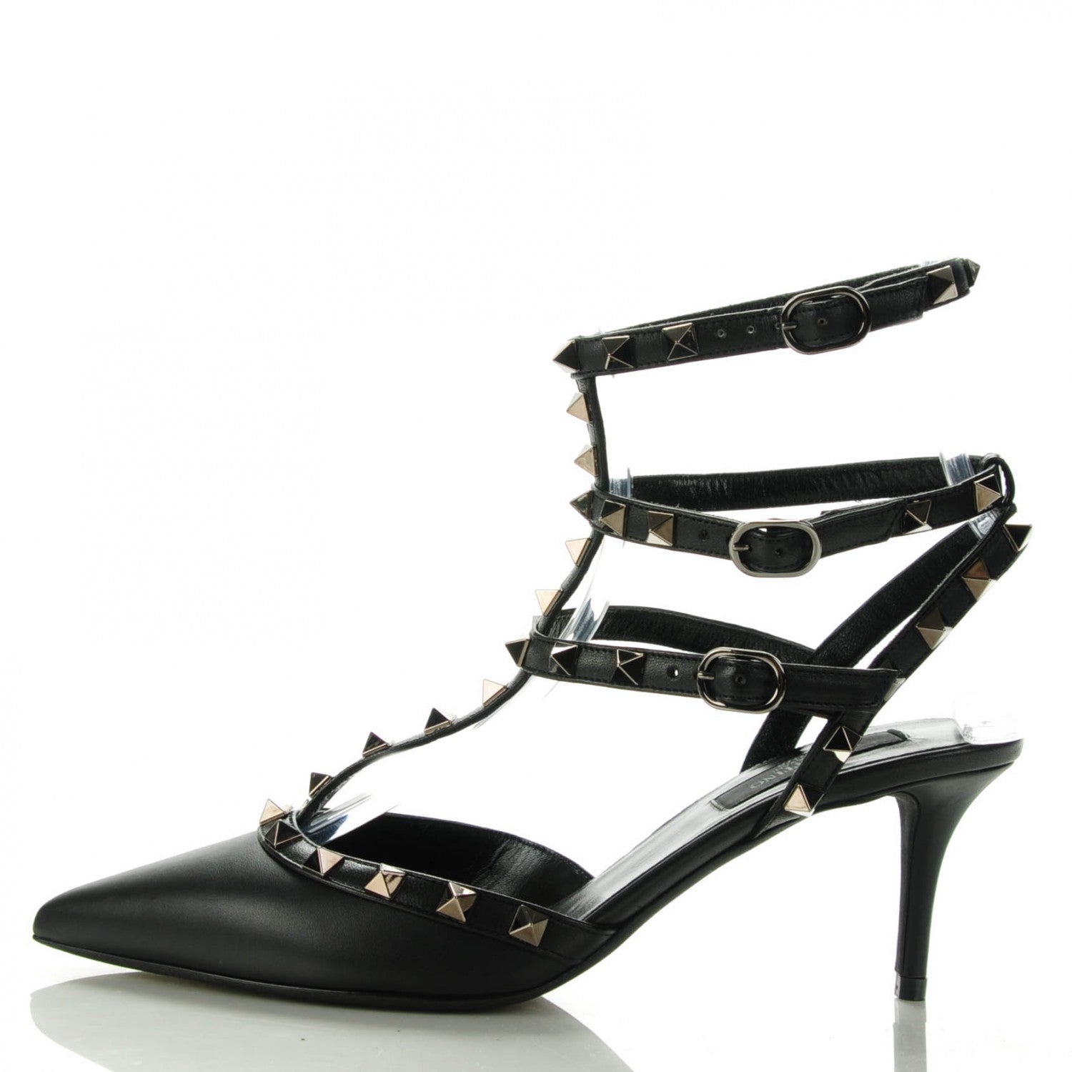 Valentino Garavani Nappa Rockstud Ankle Strap Low Heel Pumps 38 Black 1 of 6
