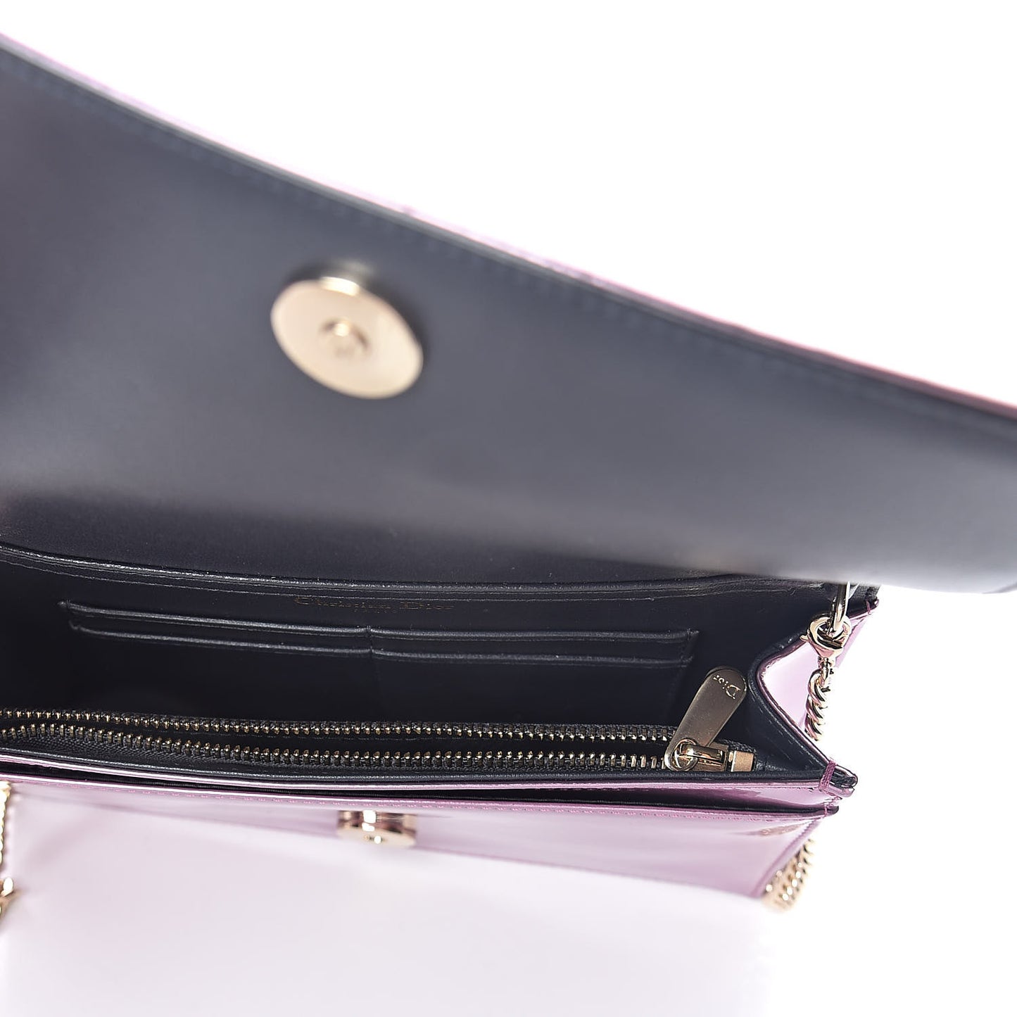 Metallic Patent Micro-Cannage Diorama Wallet on Chain Pouch Pink