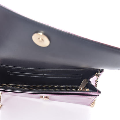 Christian Dior Metallic Patent Micro-Cannage Diorama Wallet on Chain Pouch Pink 5 of 9