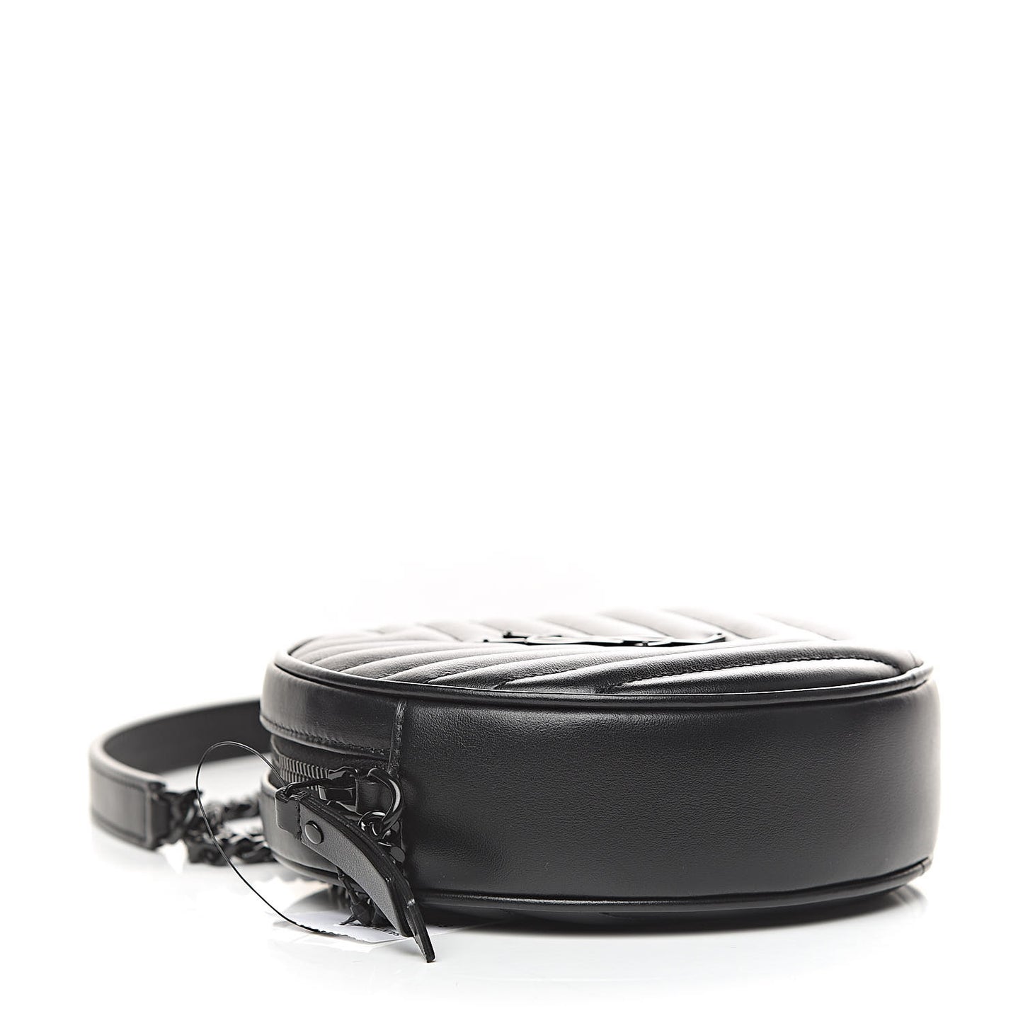 Calfskin Matelasse Chevron Round Vinyle Camera Bag Black