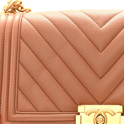 Chanel Caviar Chevron Quilted Medium Boy Flap Dark Beige 11 of 11