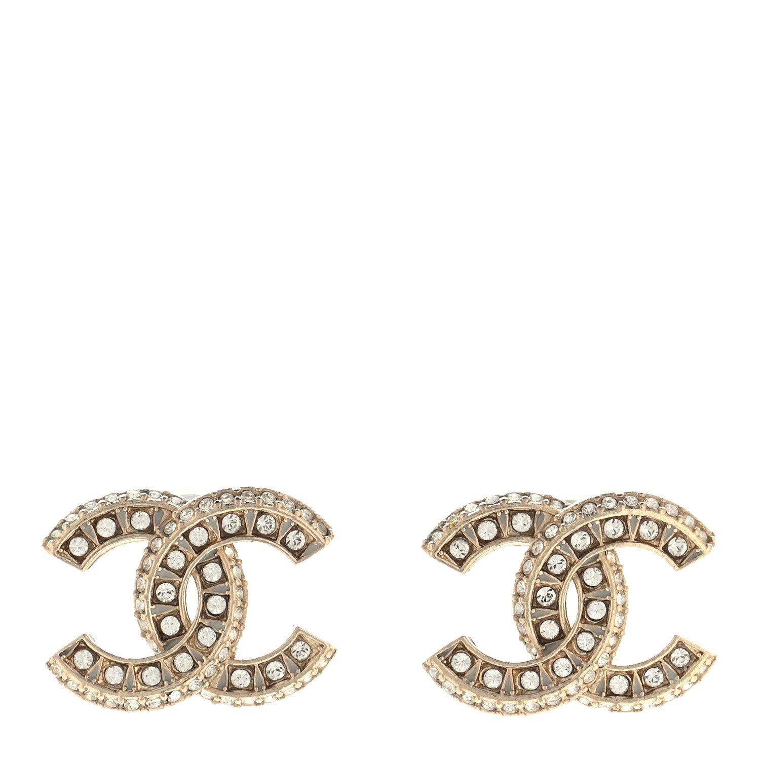 Chanel Crystal Timeless CC Earrings Light Gold 1 of 4