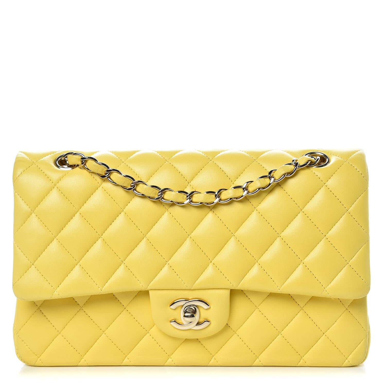 Chanel Lambskin Quilted Medium Double Flap Yellow 1 of 17