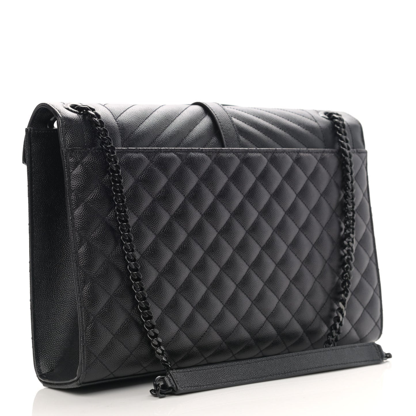 Grain De Poudre Textured Mixed Matelasse Large Triquilt Monogram Monochrome Satchel Black