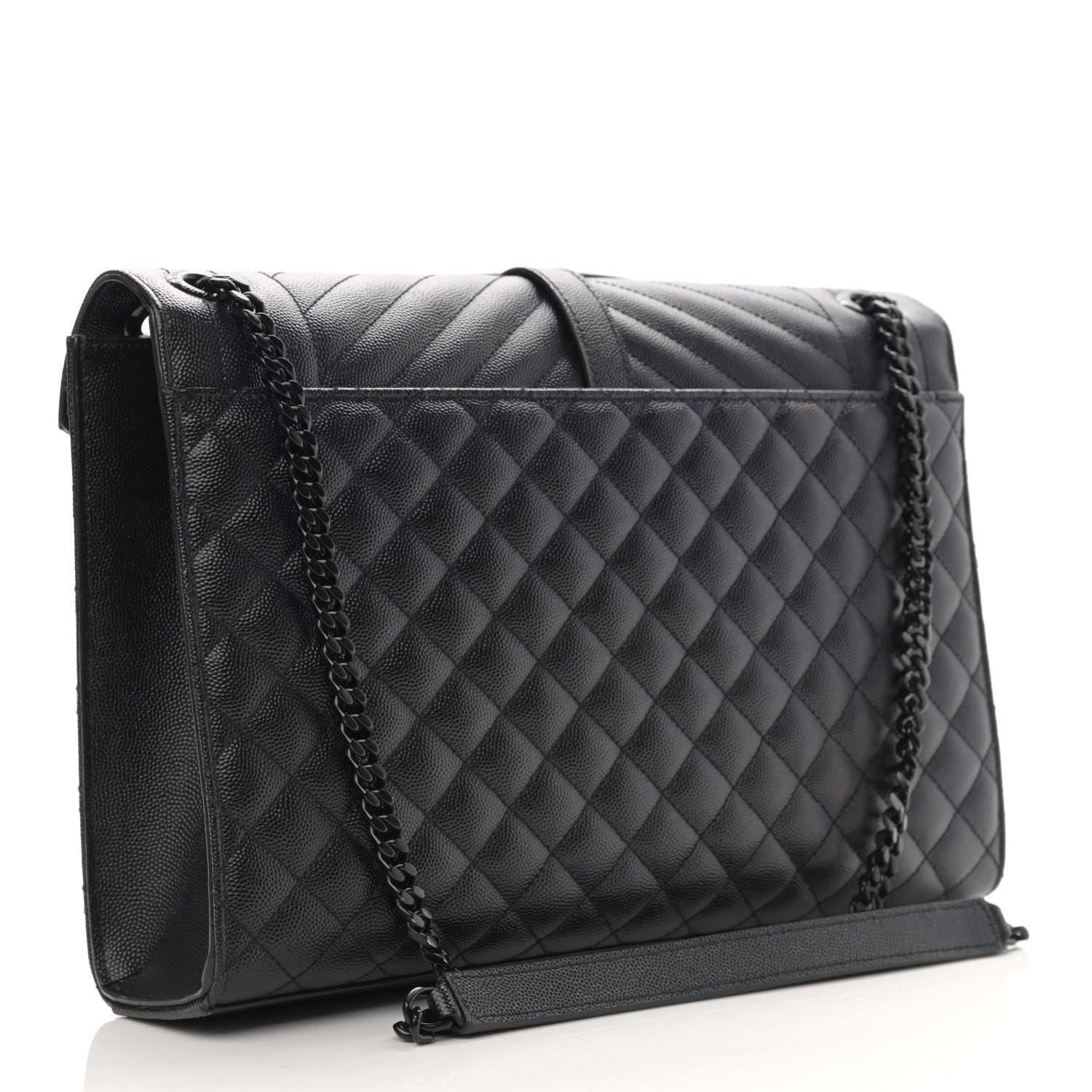Saint Laurent Grain De Poudre Textured Mixed Matelasse Large Triquilt Monogram Monochrome Satchel Black 2 of 11