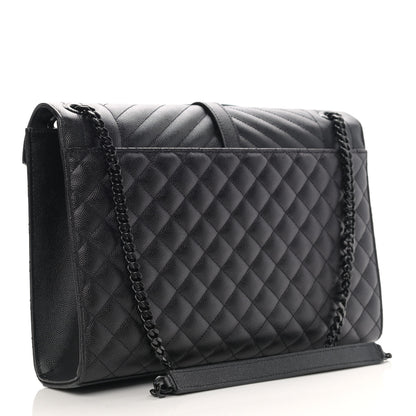 Saint Laurent Grain De Poudre Textured Mixed Matelasse Large Triquilt Monogram Monochrome Satchel Black 2 of 11