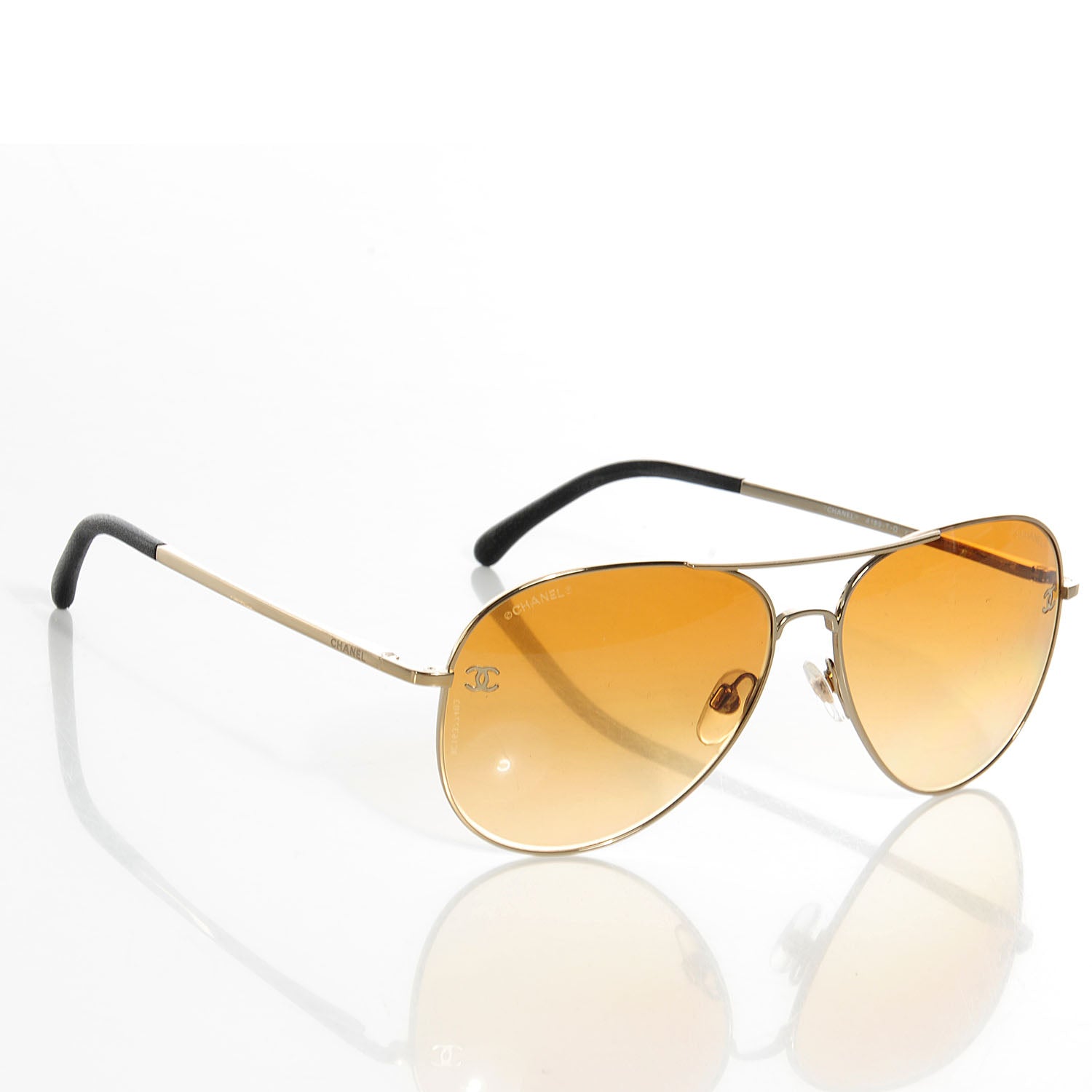 Chanel Titanium Lambskin CC Aviator Sunglasses 4189-T-Q Gold 3 of 6
