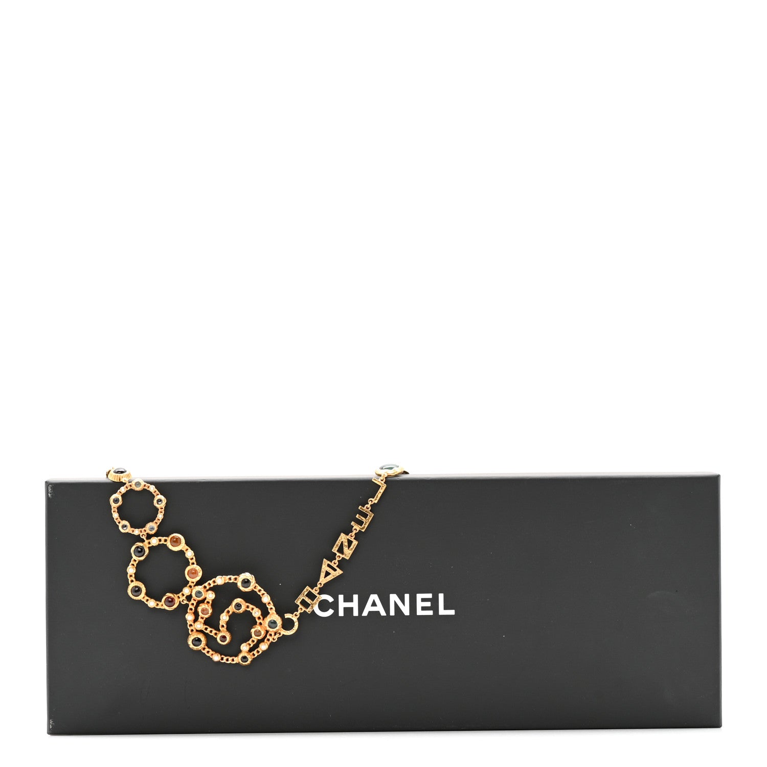 Chanel Pearl Gripoix Crystal No 5 Medallion Necklace Gold 8 of 8