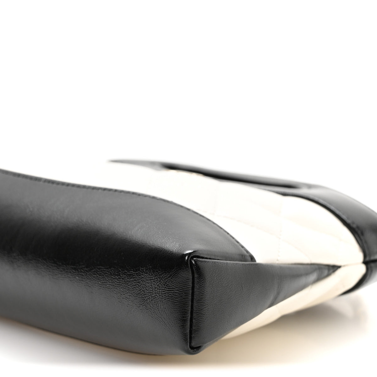 Shiny Crumpled Calfskin Quilted Nano 31 Shopping Bag White Black