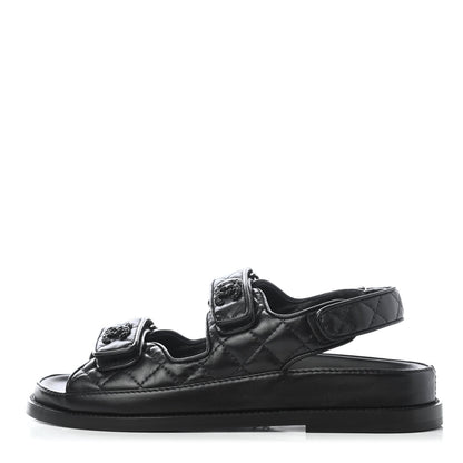 Chanel Lambskin Velcro Dad Sandals 35.5 Black 1 of 4