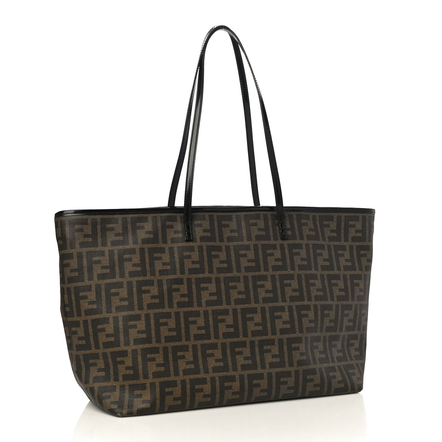 Zucca Spalmati Patent Baguette Print Medium Roll Tote Tobacco