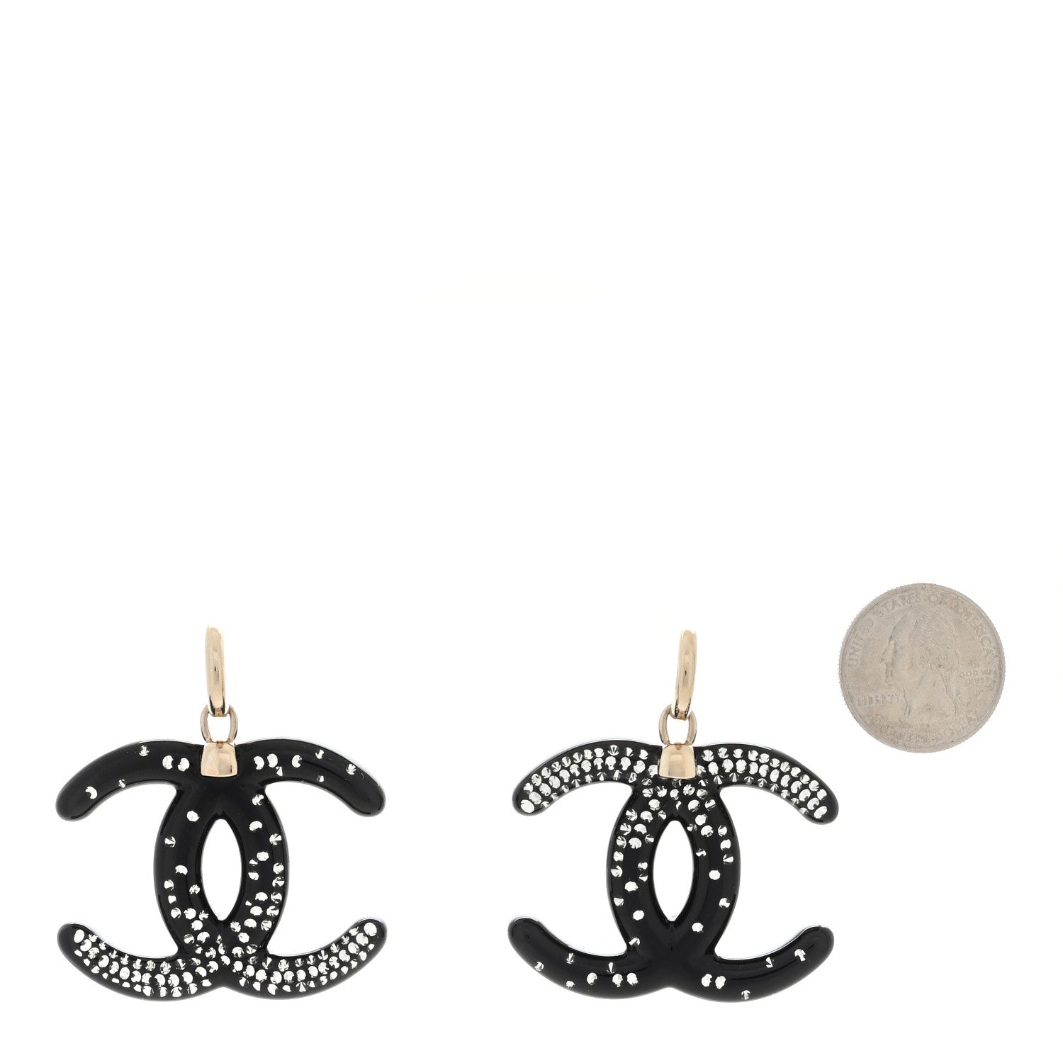 Chanel Resin Crystal CC Drop Earrings Black 2 of 4