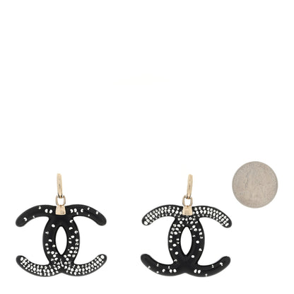Chanel Resin Crystal CC Drop Earrings Black 2 of 4