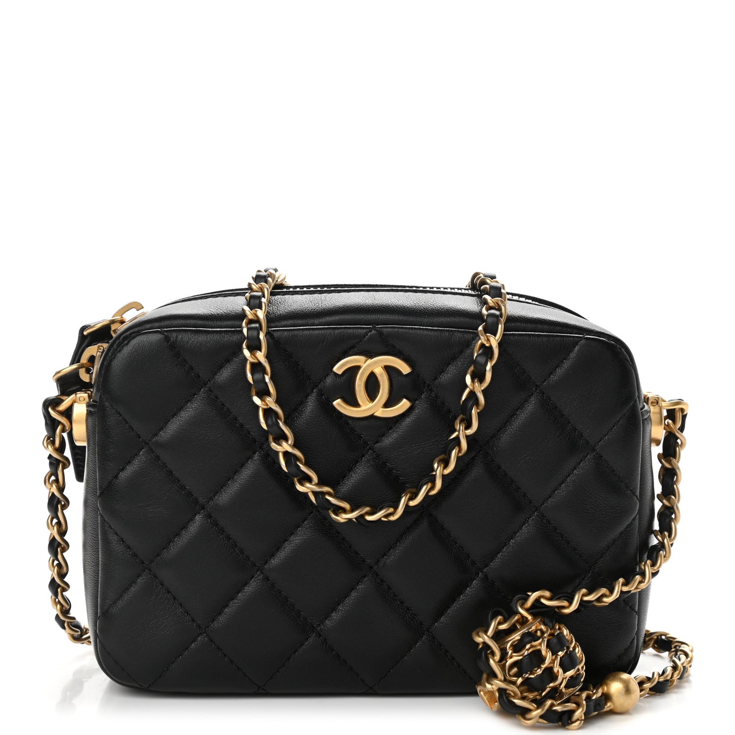 Lambskin Quilted CC Pearl Crush Camera Case Black