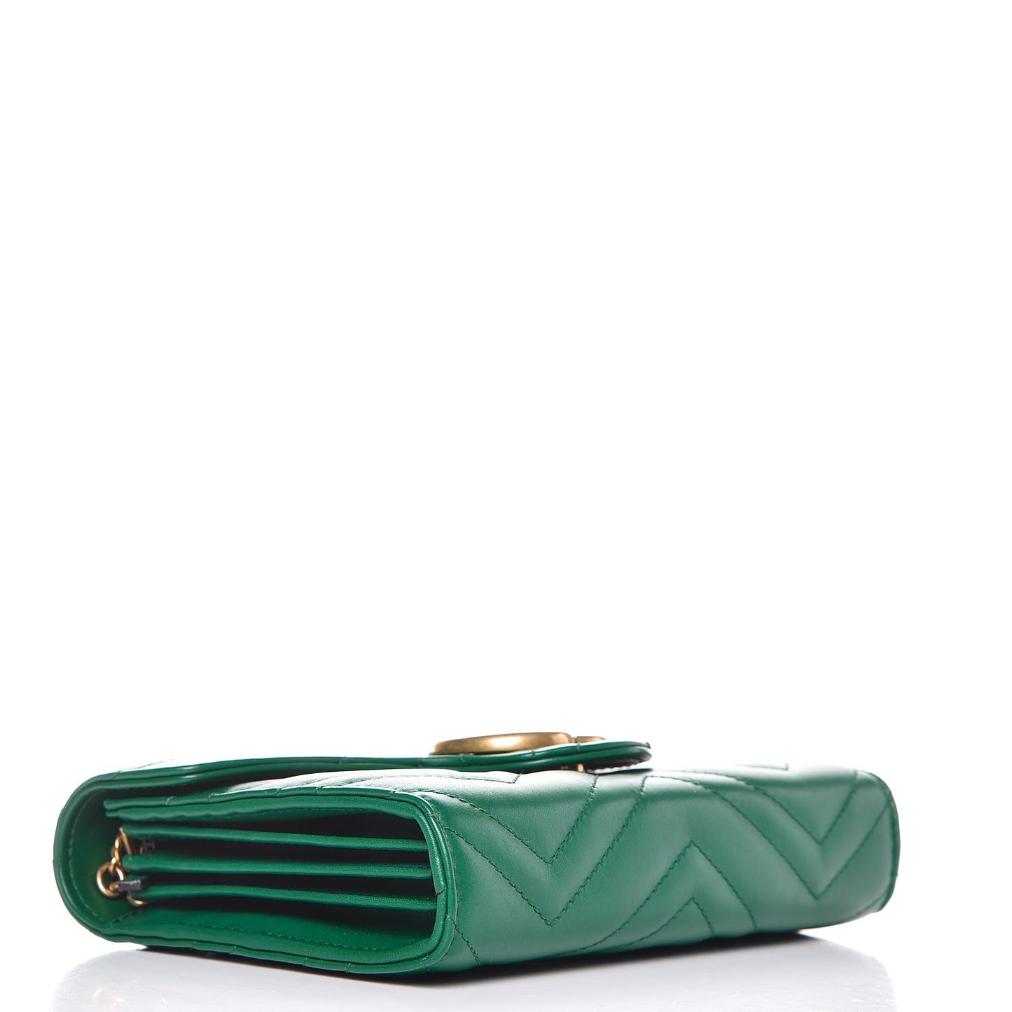 Calfskin Matelasse GG Marmont Chain Wallet Emerald Green