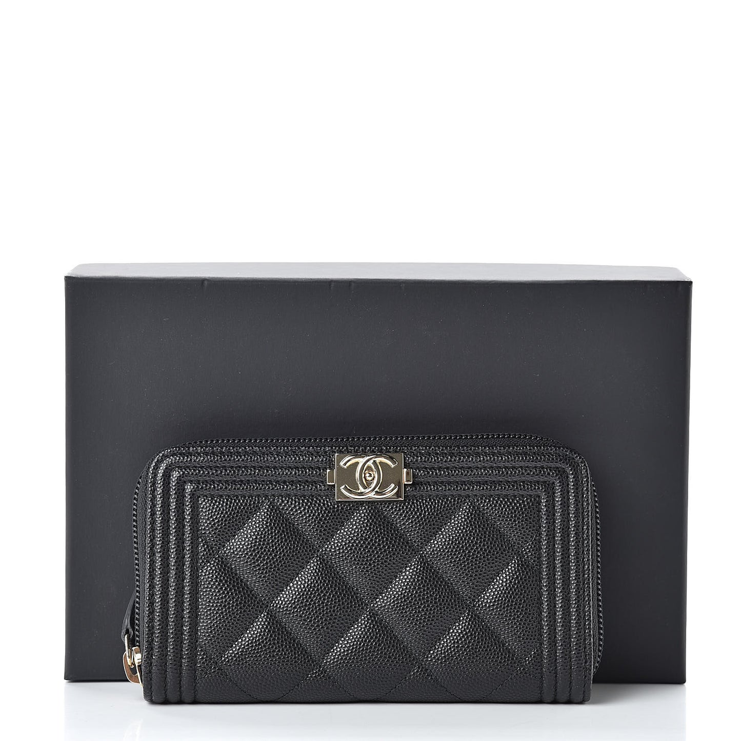 Caviar Quilted Small Boy Zip Around Wallet Black