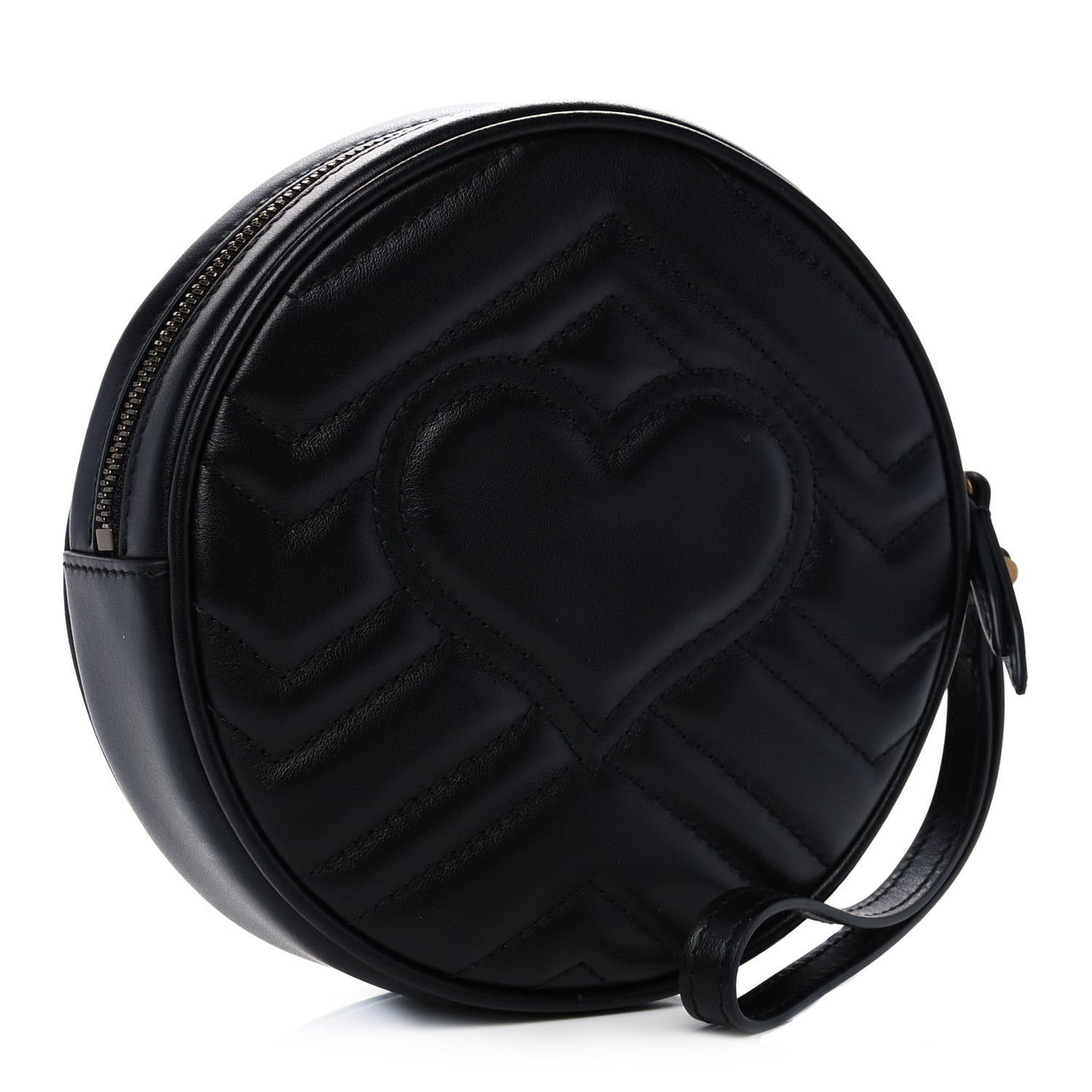 Calfskin Matelasse GG Marmont Round Wrist Wallet Black