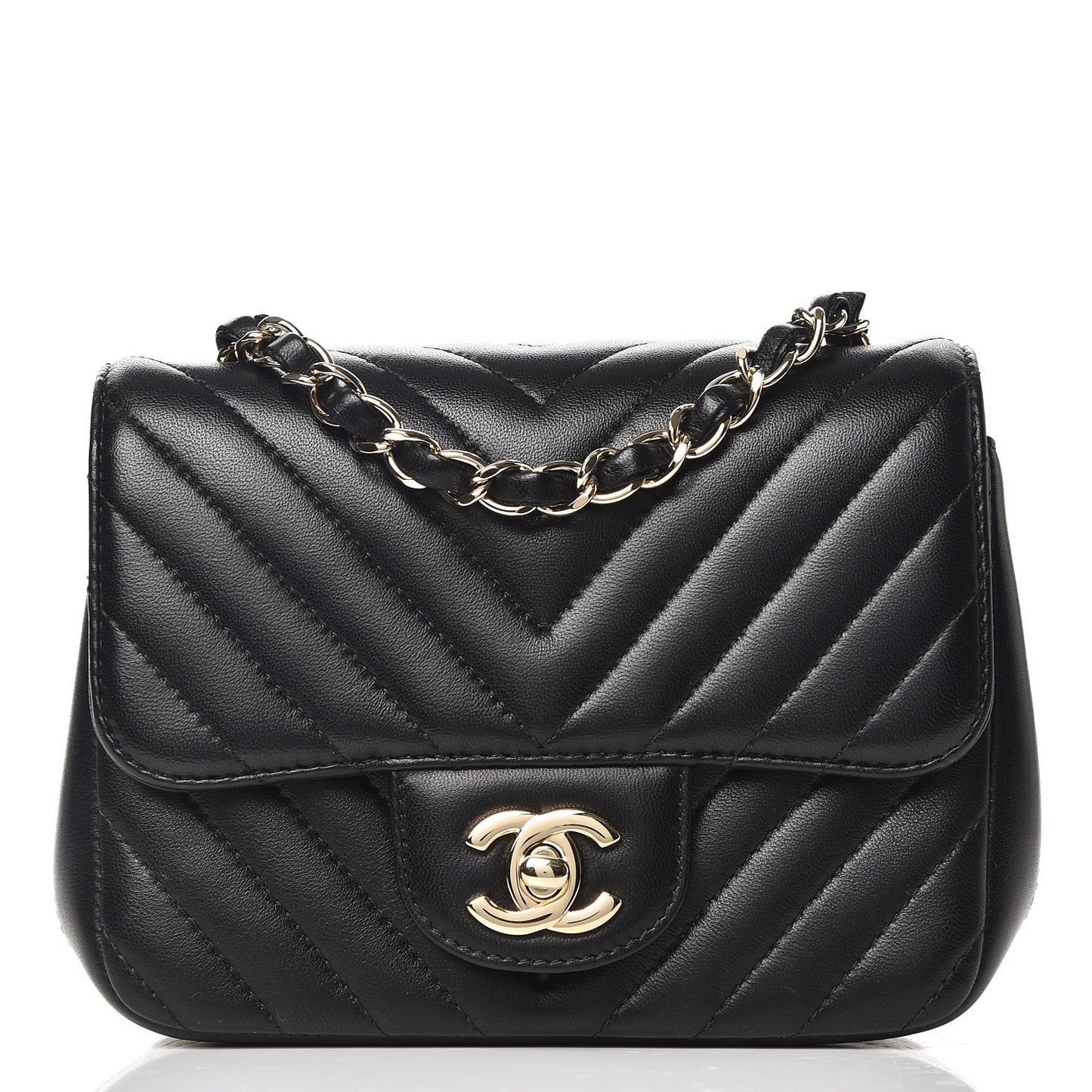 Lambskin Chevron Quilted Mini Square Flap Black