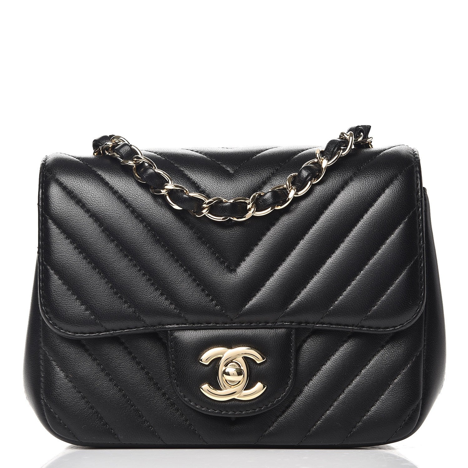 Chanel Lambskin Chevron Quilted Mini Square Flap Black 1 of 8