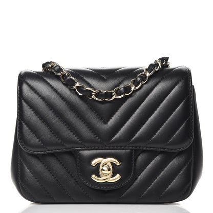 Chanel Lambskin Chevron Quilted Mini Square Flap Black 1 of 8
