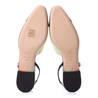Chanel Laminated Calfskin Grosgrain Cap Toe CC Slingback Flats 39 Multicolor Black 5 of 9