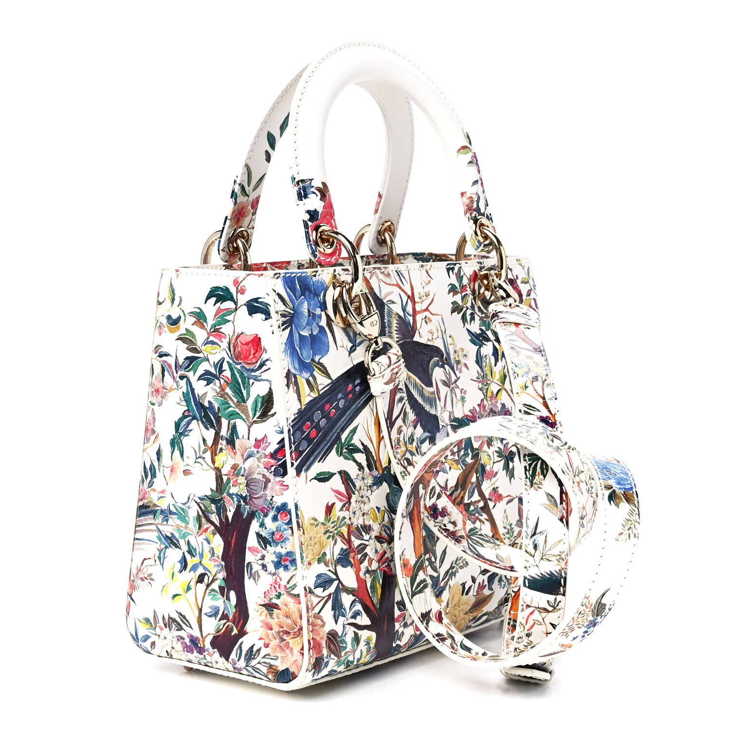 Christian Dior Calfskin Jardin D'Hiver Printed Medium Lady Dior White Multicolor 3 of 11