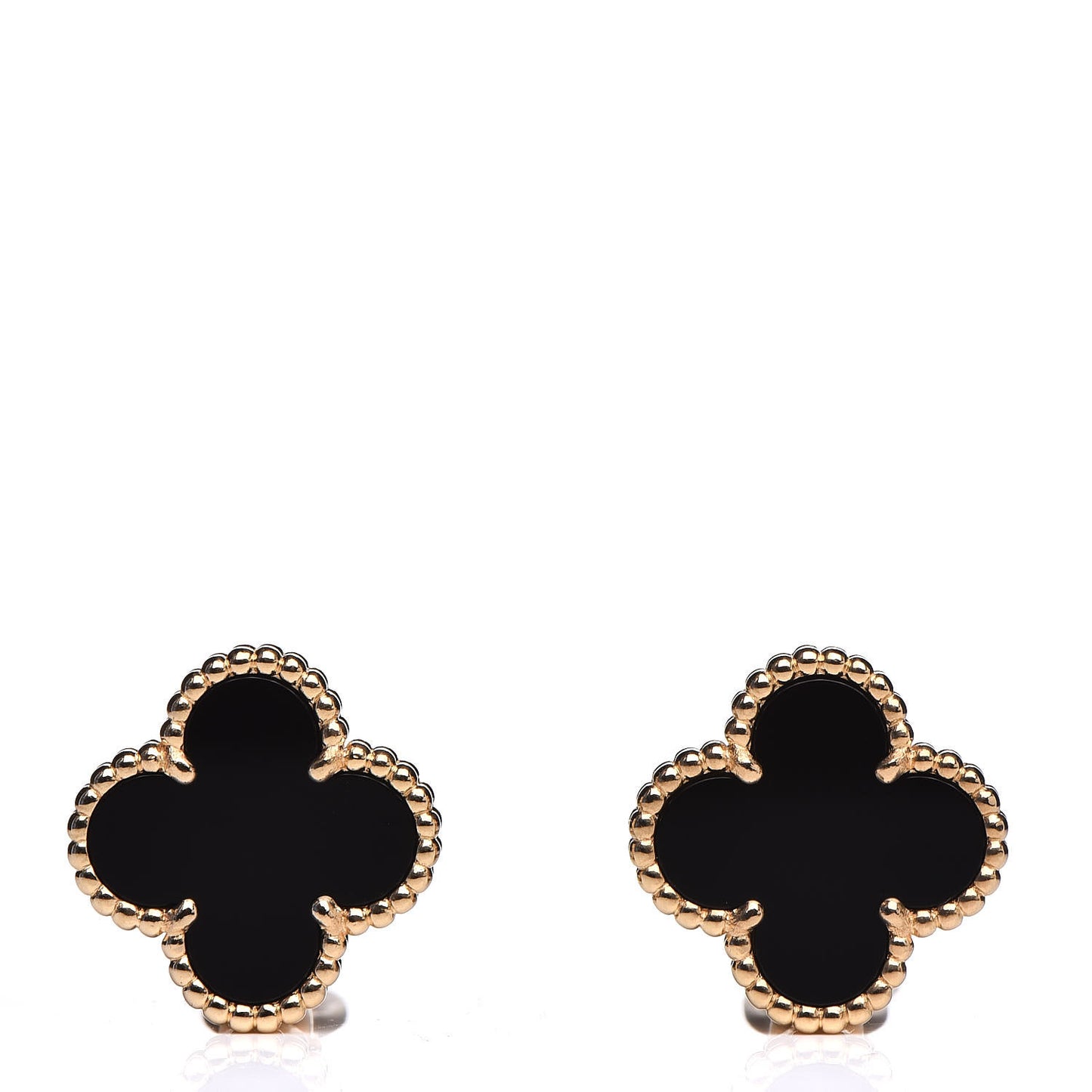18K Yellow Gold Black Onyx Vintage Alhambra Earrings