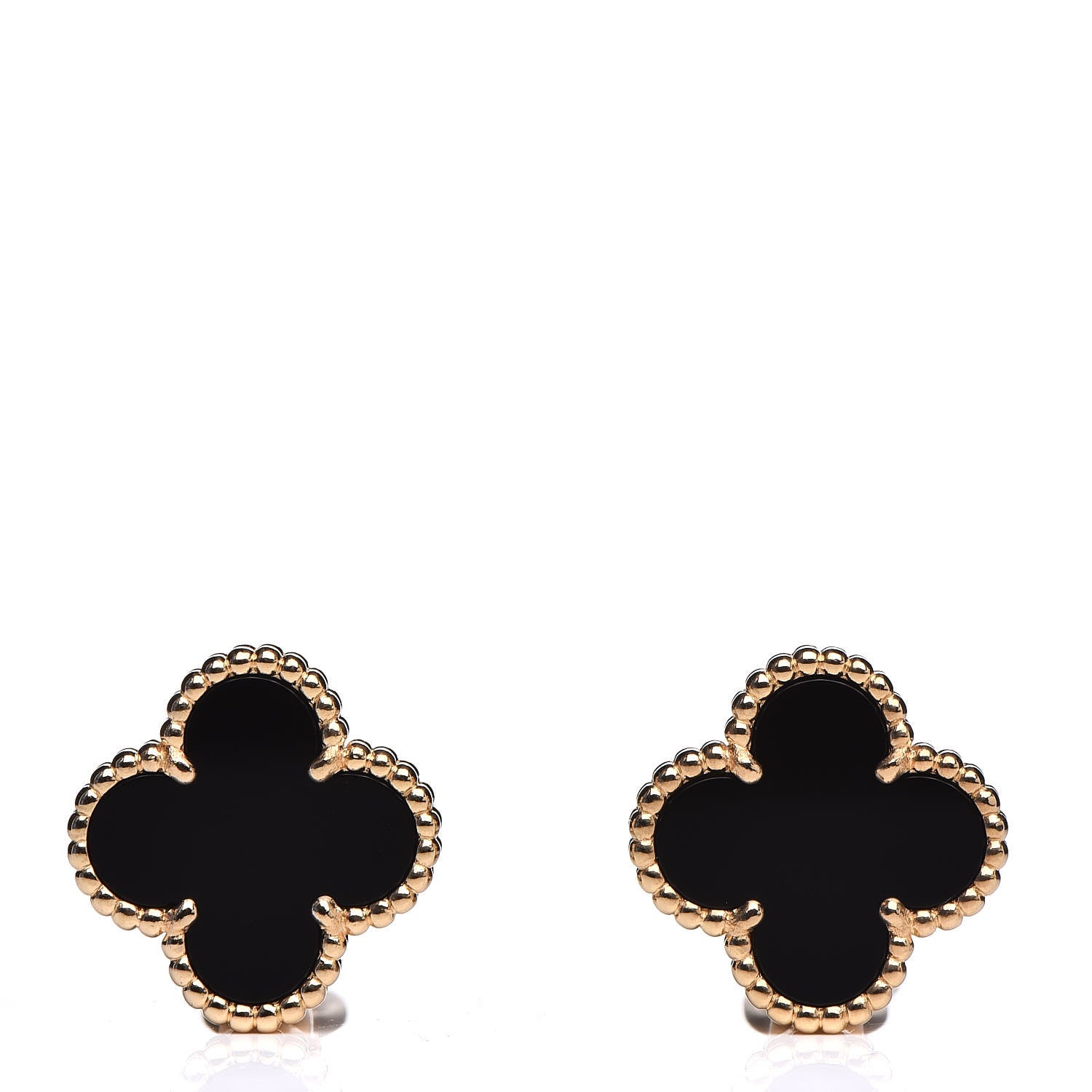 Van Cleef & Arpels 18K Yellow Gold Black Onyx Vintage Alhambra Earrings 1 of 6