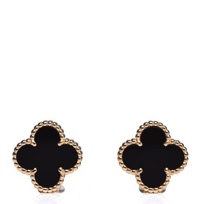 Van Cleef & Arpels 18K Yellow Gold Black Onyx Vintage Alhambra Earrings 1 of 6