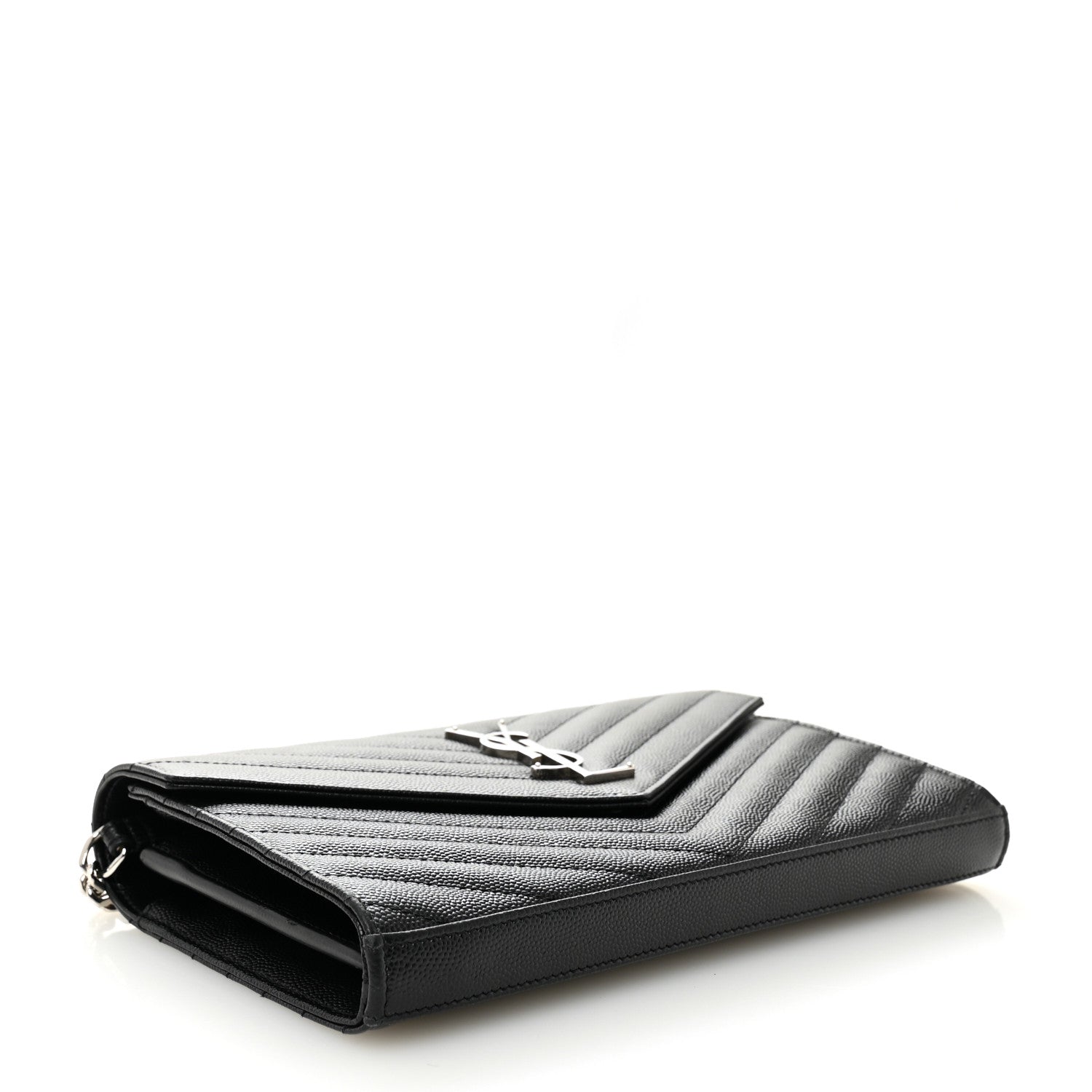 Saint Laurent Grain De Poudre Matelasse Chevron Monogram Chain Wallet Black 4 of 10