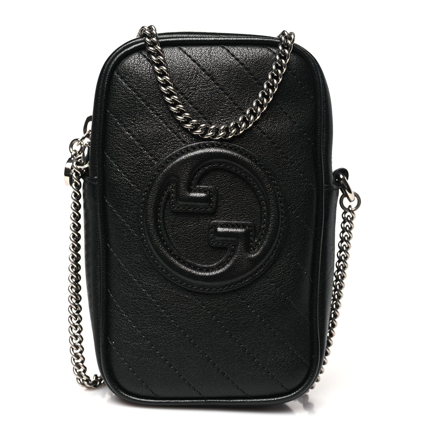Sakai Be Green Calfskin Diagonal Stitched Mini Blondie Vertical Shoulder Bag Black