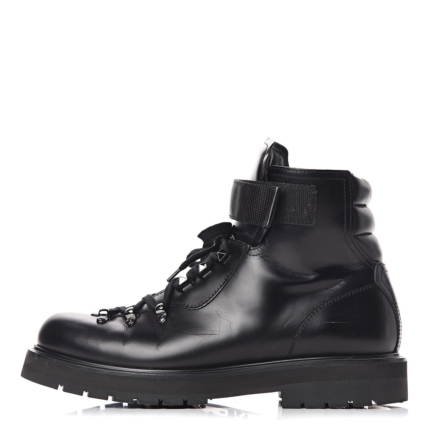 Calfskin Mens Rockstud VLTN Lace Up Boots 42 Black